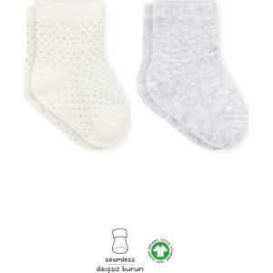 Bistyle Puan Derby Penye Soket Çorap 2'Li BS10103 Gri Ekru
