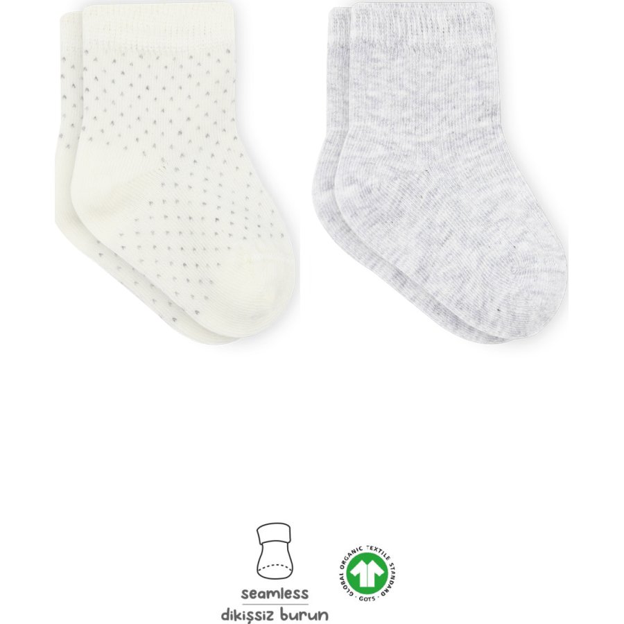 Bistyle Puan Derby Penye Soket Çorap 2'Li BS10103 Gri Ekru