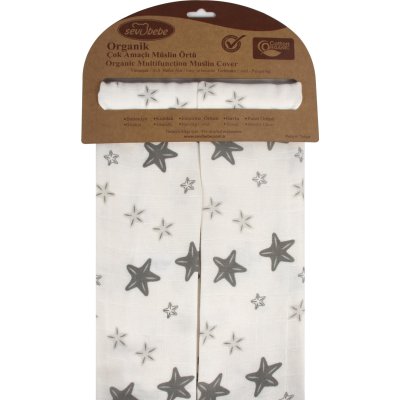 Sevi Bebe Organik Müslin Çok Amaçlı 2'li Örtü, 70x55, Gri, Yıldız