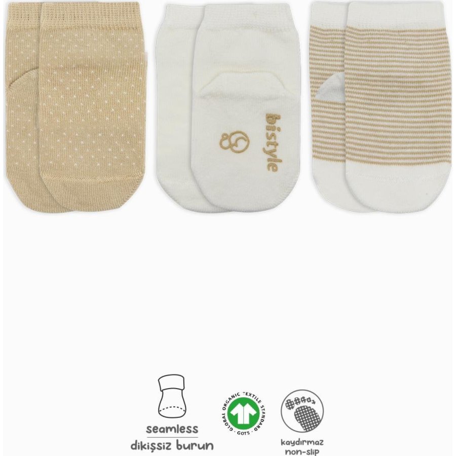 Bistyle 3'Lü Puanlı Kaymaz Penye Soket Çorap 10108 Bej
