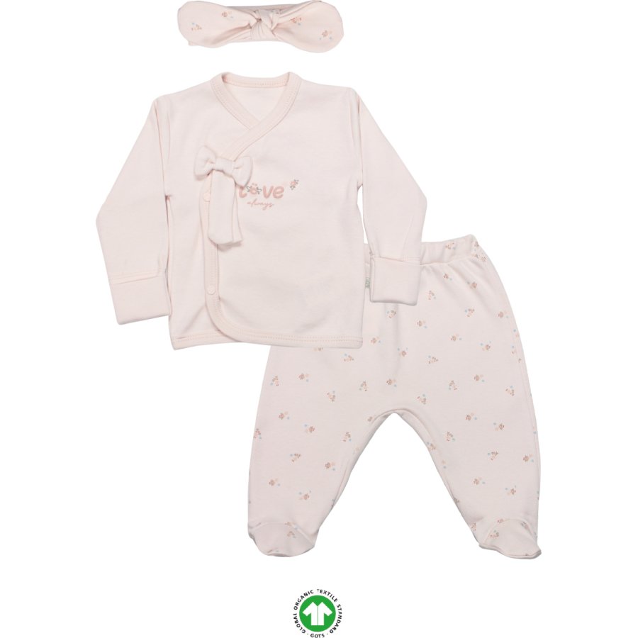Bistyle 3Lü Zıbın Takım Grow İn Love 13102 Pembe Ekru
