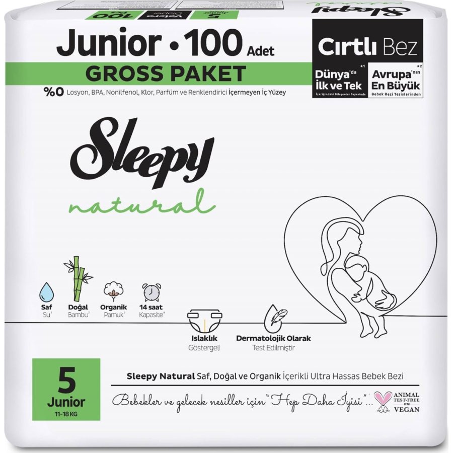 Sleepy Natural Bebek Bezi Gross Paket 5 Beden 11-18 Kg 100 Adet