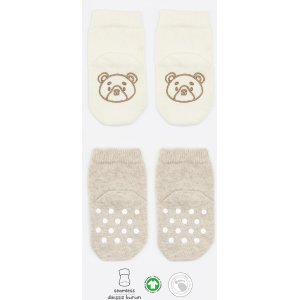 Bistyle Organik Penye Figürlü Kaymaz Soket Çorap, Bej, Ekru, 2'li