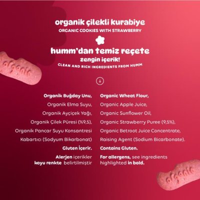 Humm Organik Vegan Çilekli Kurabiye 55 Gr