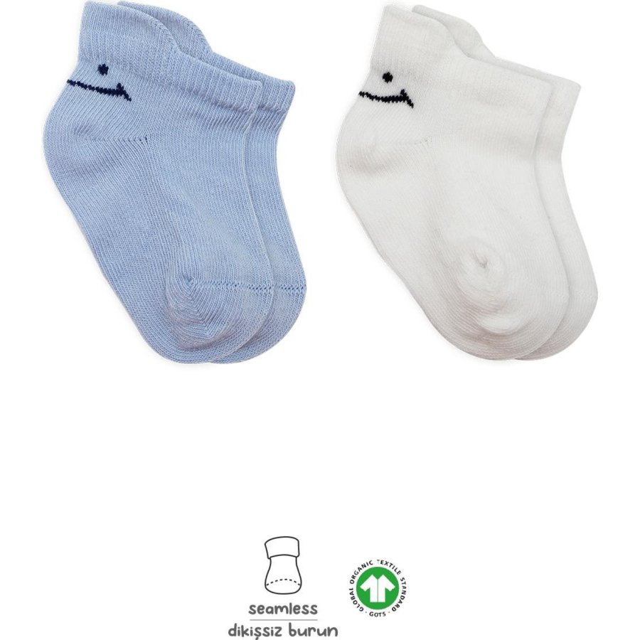 Bistyle 2'Li Sneakers Smile Penye Çorap 20106 Mavi Ekru
