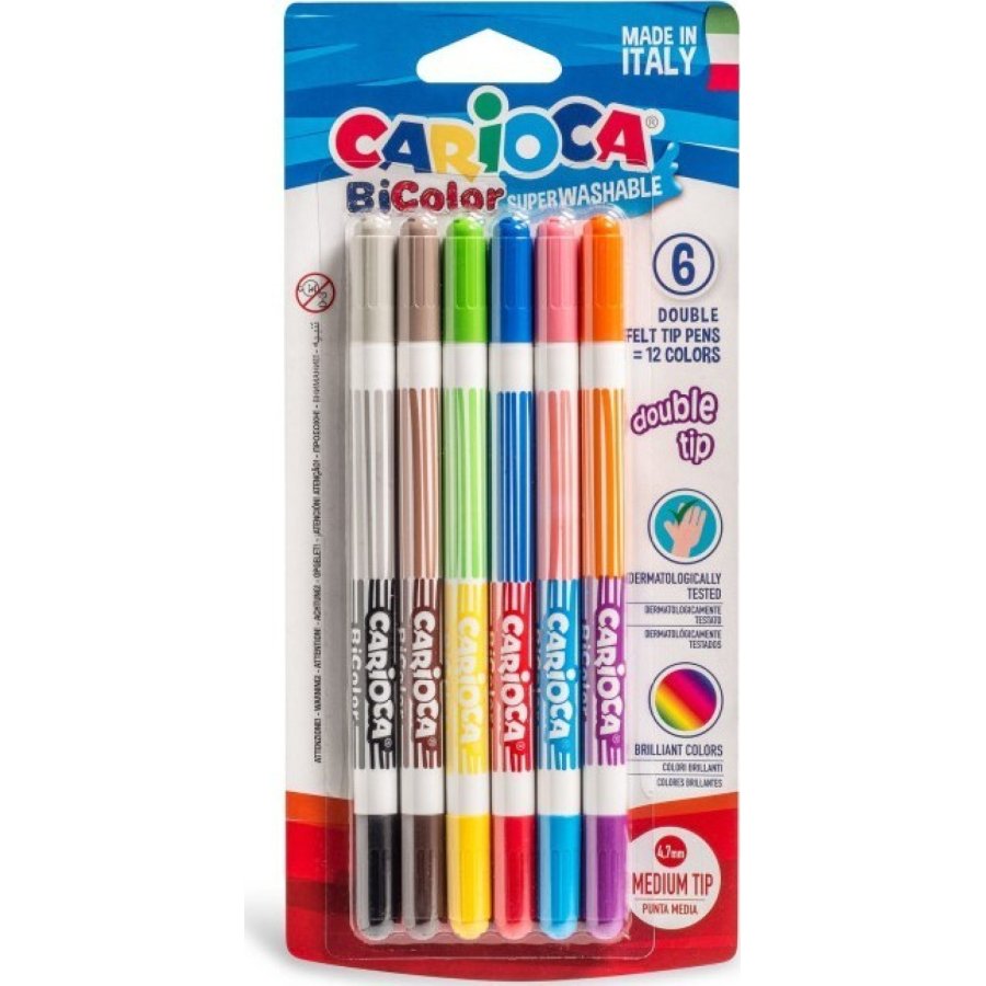 Carioca Bicolor Süper Yıkanabilir Çift Uçlu Keçeli Boya Kalemi 6'Lı 12 Renk