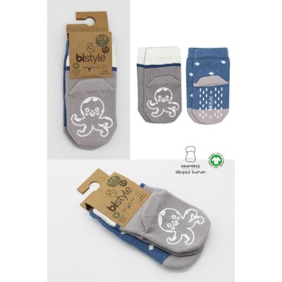 Bistyle Hayvan Figürlü Kaymaz Erkek Soket Çorap 2'Li BS10119 İndigo