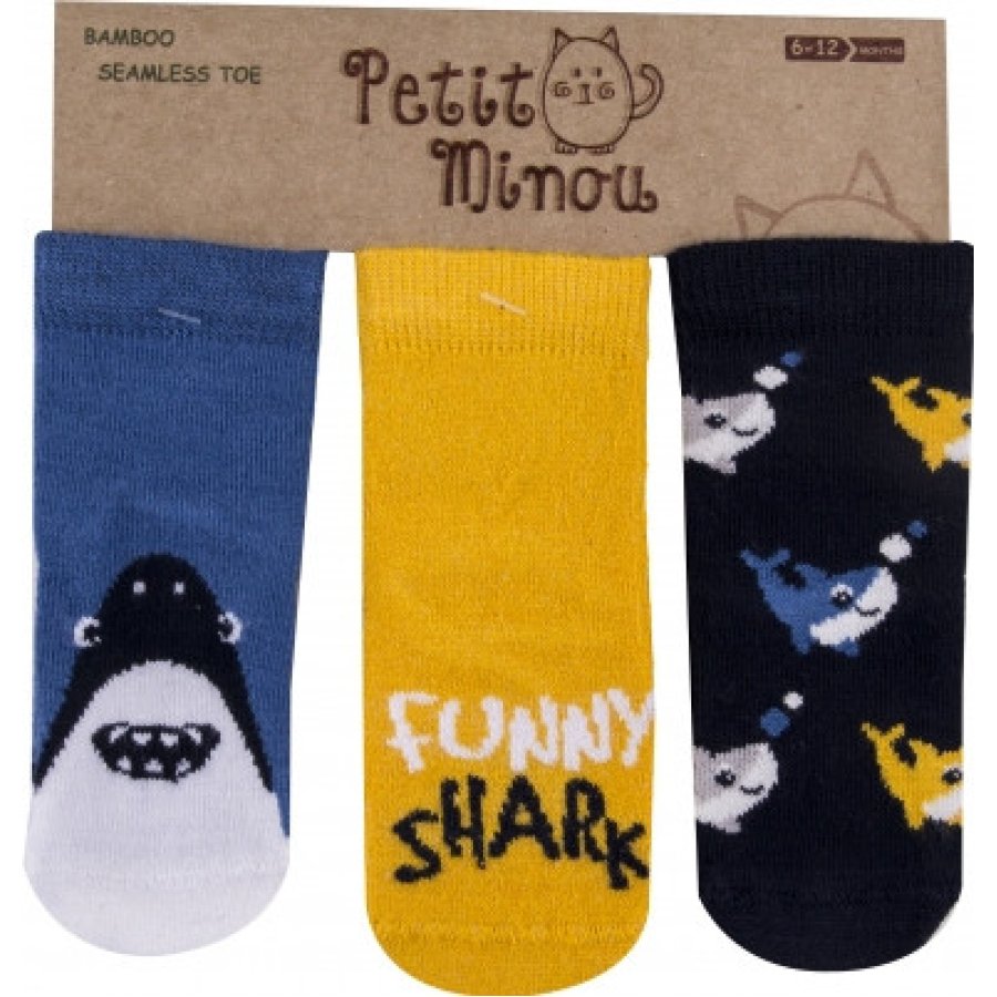 Step Cute Shark Soket Çorap, Karışık Renkli, 3'lü