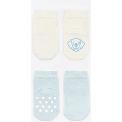 Bistyle Organik Penye Figürlü Kaymaz Soket Çorap, Mavi, Ekru, 2'li
