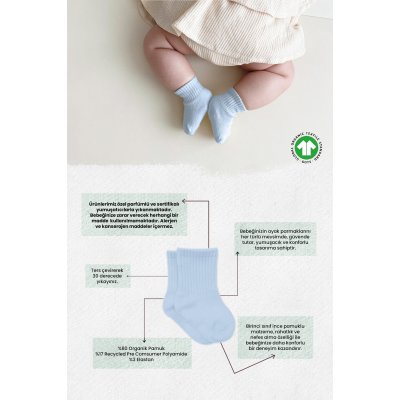 Bistyle Basic Penye Düz Soket Çorap, Mavi, Ekru, 6'lı