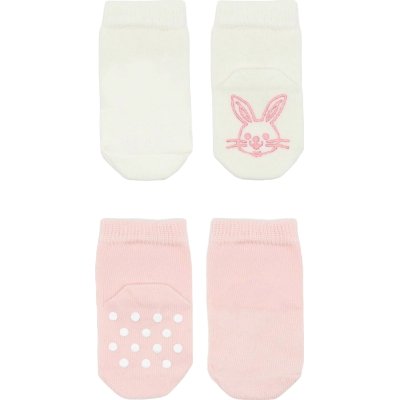 Bistyle Organik Penye Figürlü Kaymaz Soket Çorap, Pembe, Ekru, 2'li