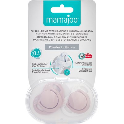 Mamajoo Sterilizasyon & Saklama Kutulu Ortodondik Emzik, 0 Ay+, Powder Pink, 2'li