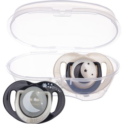 Mamajoo Sterilizasyon & Saklama Kutulu Ortodondik Emzik, Gece & Gündüz, 12 Ay+, Black Pearl, 2'li