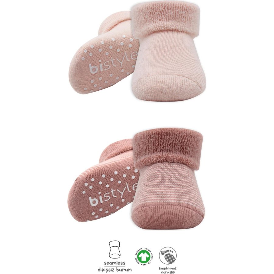 Bistyle 2'Li Çemberli Kaymaz Havlu Soket Çorap 10503 Pudra Pembe