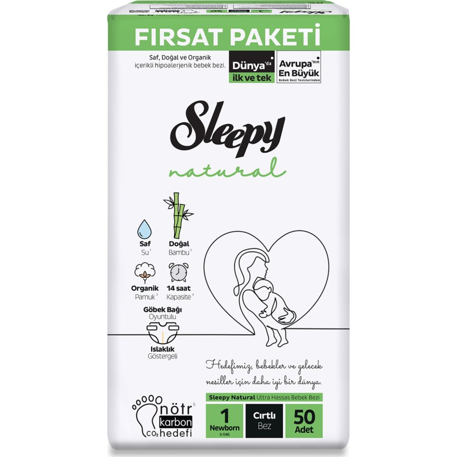 Sleepy Natural Bebek Bezi Fırsat Paketi 1 Beden 2-5 Kg 50 Adet