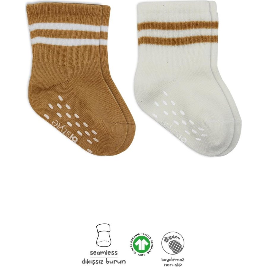 Bistyle 2'Li Çemberli Kaymaz Soket Çorap 10125 Ekru Hardal