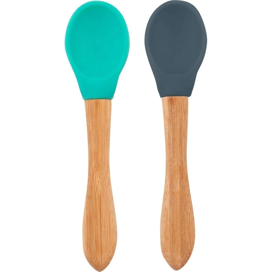 OiOi Bambu Saplı Silikon Mama Kaşığı 2li Aqua Green / Deep Blue