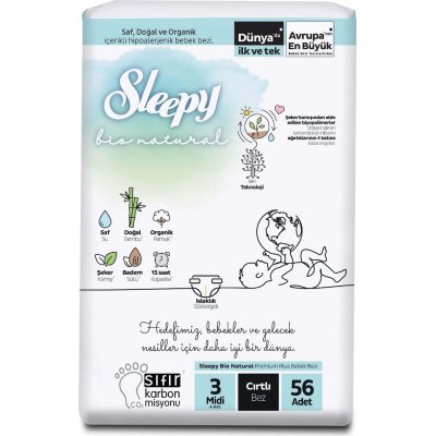 Sleepy Bio Natural Bebek Bezi, 3 Numara, 56 Adet