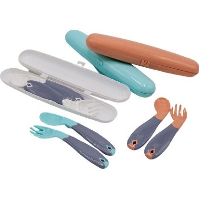 BabyJem Açılı Mama Kaşık Çatal Takımı, Gri