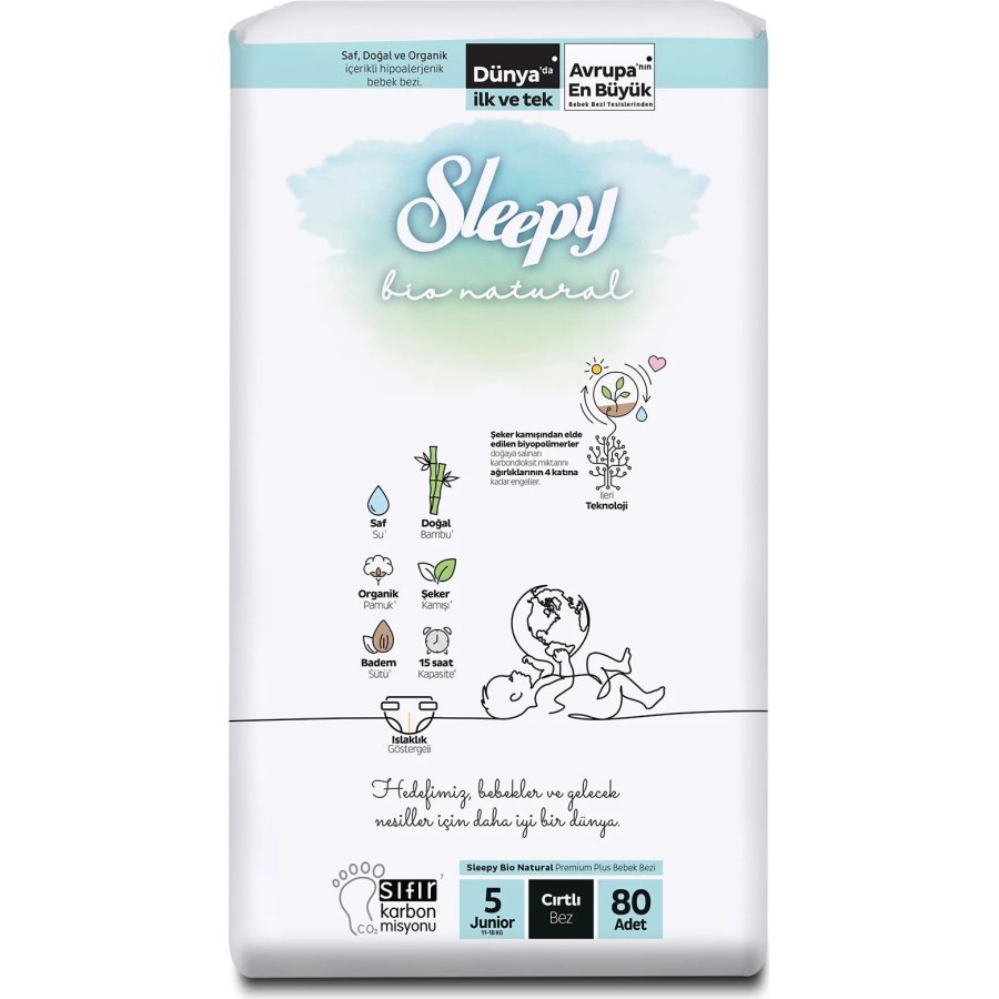 Sleepy Bio Natural Bebek Bezi, 5 Beden, 80 Adet