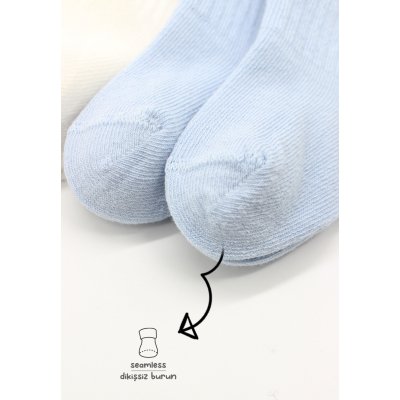Bistyle Basic Penye Düz Soket Çorap, Mavi, Ekru, 6'lı