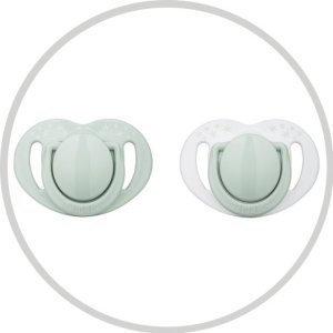 Mamajoo Sterilizasyon & Saklama Kutulu Ortodondik Emzik, 0 Ay+, Powder Green, 2'li