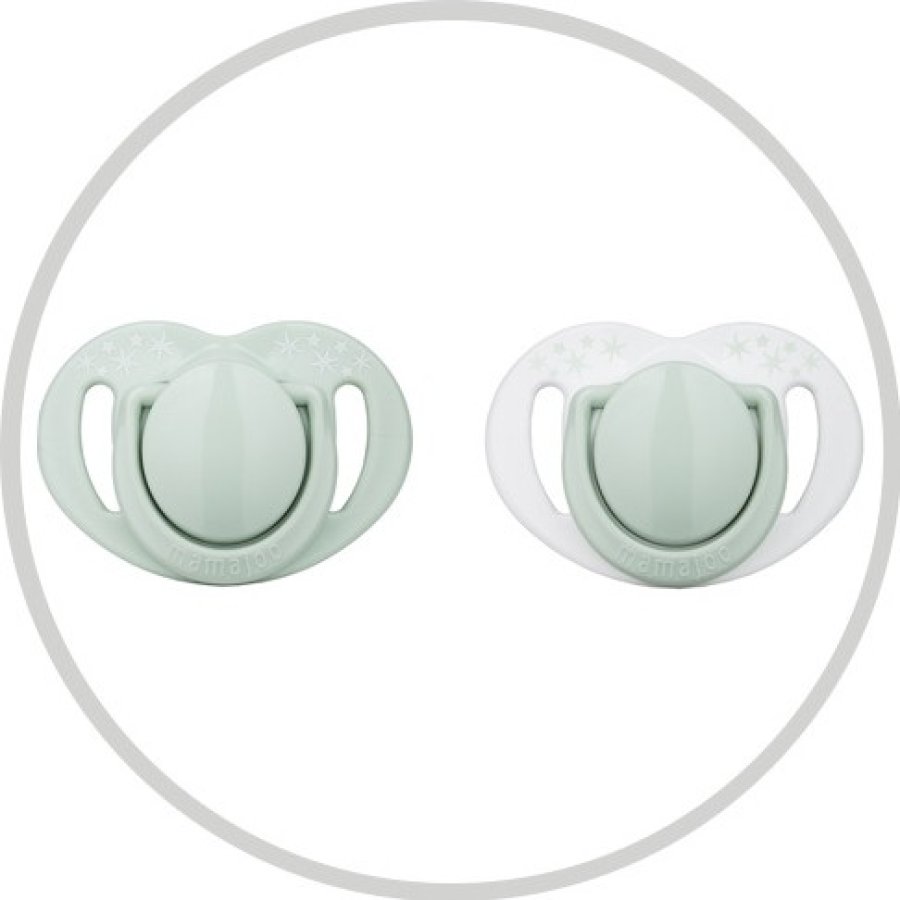 Mamajoo Sterilizasyon & Saklama Kutulu Ortodondik Emzik, 0 Ay+, Powder Green, 2'li