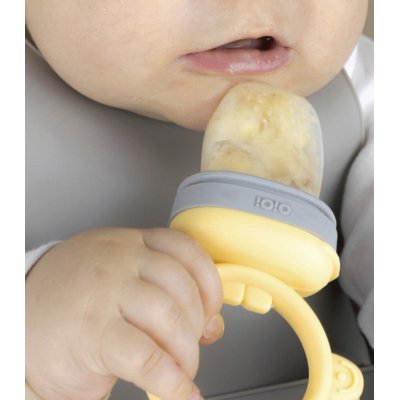 OiOi Diş Kaşıyıcılı Meyve Püre Emziği, Sarı, Gri