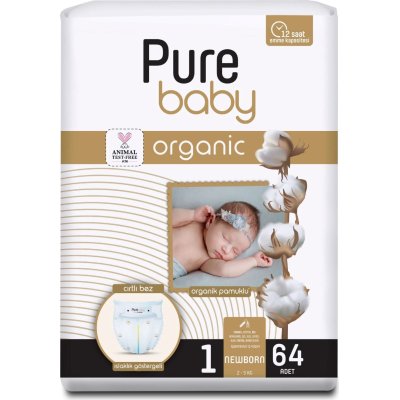 Sleepy Pure Baby Organik Bebek Bezi, 1 Beden, 64 Adet