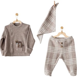 Andywawa Little Man 3 Parça Bebek Zıbın Takımı, Bej