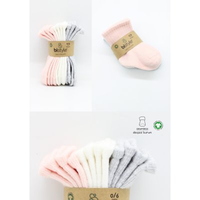 Bistyle Basic Penye Düz Soket Çorap, Pembe, Ekru, 6'lı