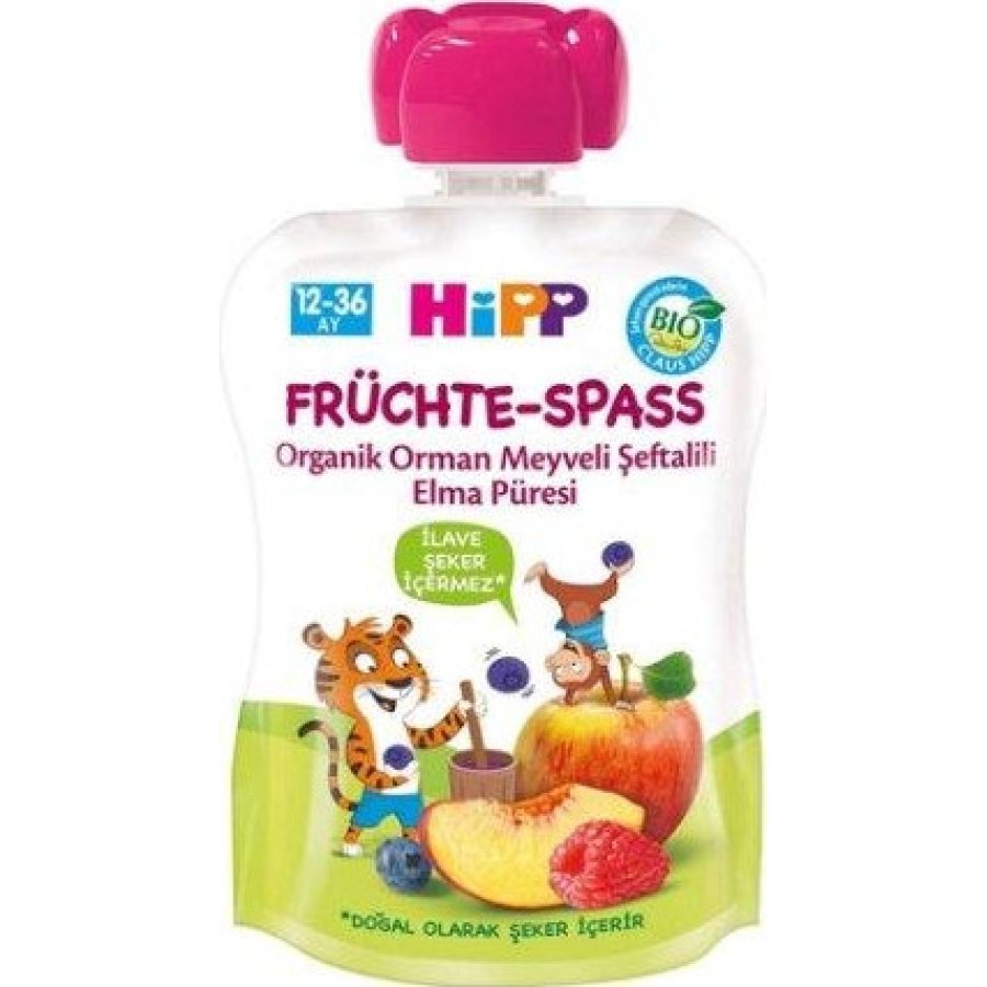 Hipp Organik Orman Meyveli Şeftalili Elma Püresi, 90 g