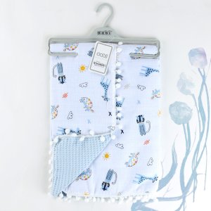 Sebi Bebe Ponponlu Çift Katlı Müslin Bebek Battaniye