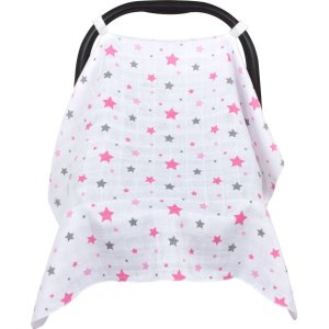 Sevi Bebe Müslin Puset ve Ana Kucağı Örtüsü, Pembe, Yıldız Yağmuru