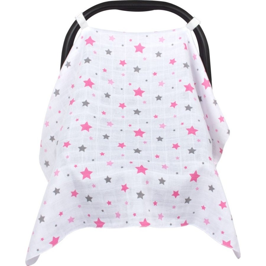 Sevi Bebe Müslin Puset ve Ana Kucağı Örtüsü, Pembe, Yıldız Yağmuru