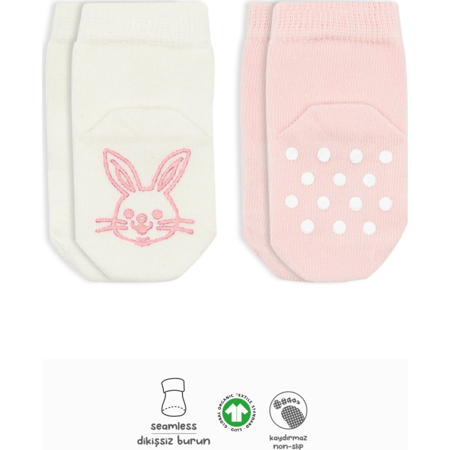 Bistyle 2'Li Hayvan Figürlü Kaymaz Soket Çorap 10104 Pembe Ekru