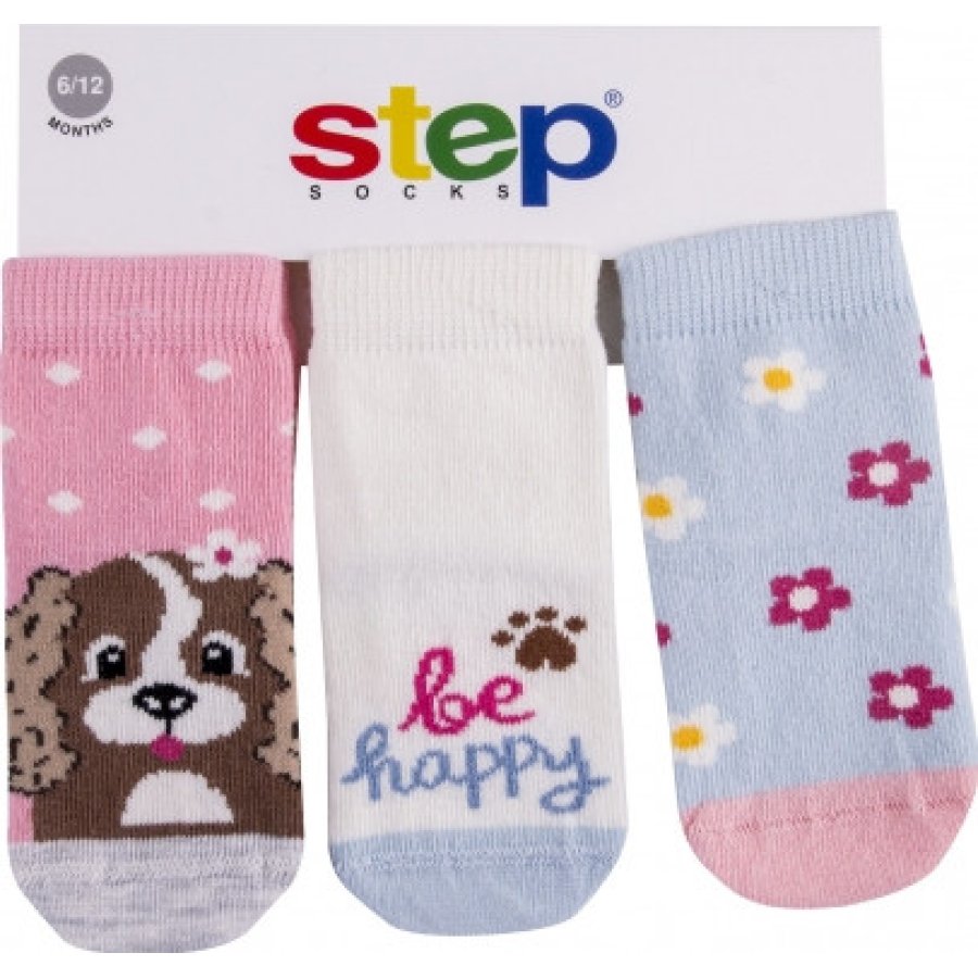 Step Be Happy Dog Soket Çorap, Karışık Renkli, 3'lü