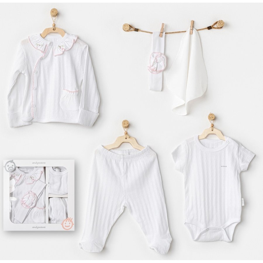 Andywawa AC24650 Newborn Have A Nice Day 5'Li Hastane Çıkış Seti White