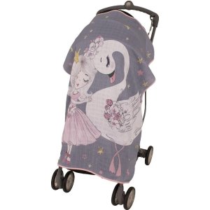 Sevi Bebe Pano Baskılı Müslin Bebek Arabası Örtüsü, Kuğu