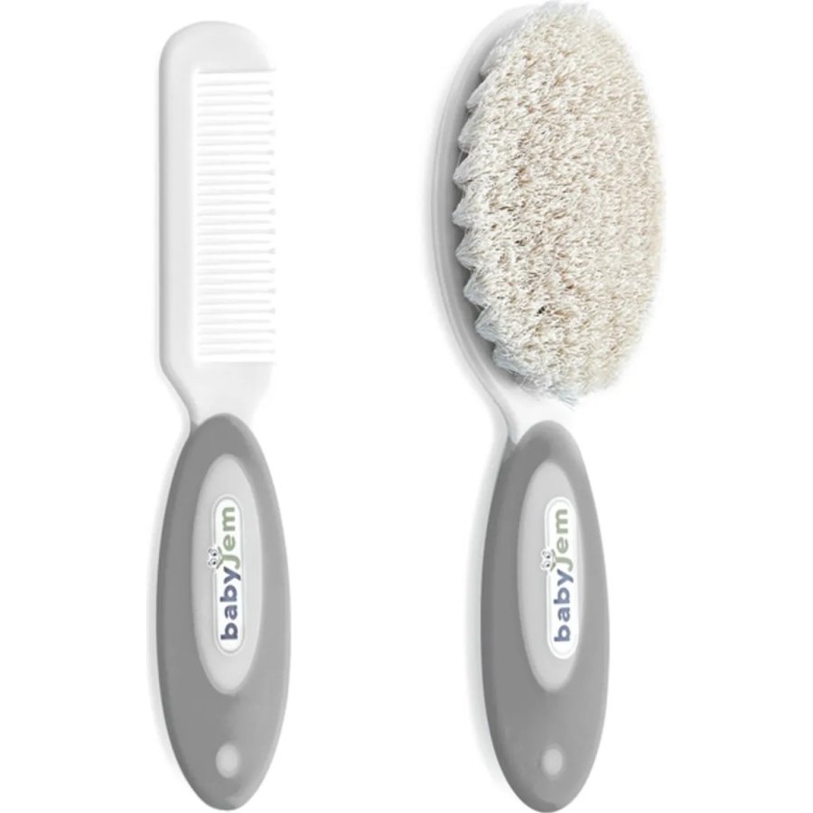BabyJem Doğal Kıl Fırça Tarak Seti, Gri