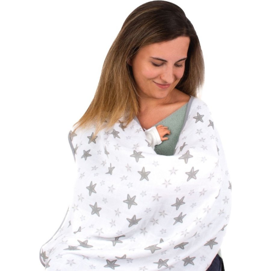 Sevi Bebe Çok Fonksiyonlu Organik Müslin Örtü, Gri, Yıldız