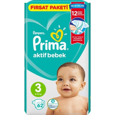 Prima Aktif Bebek Bezi, 3 Beden, 62 Adet