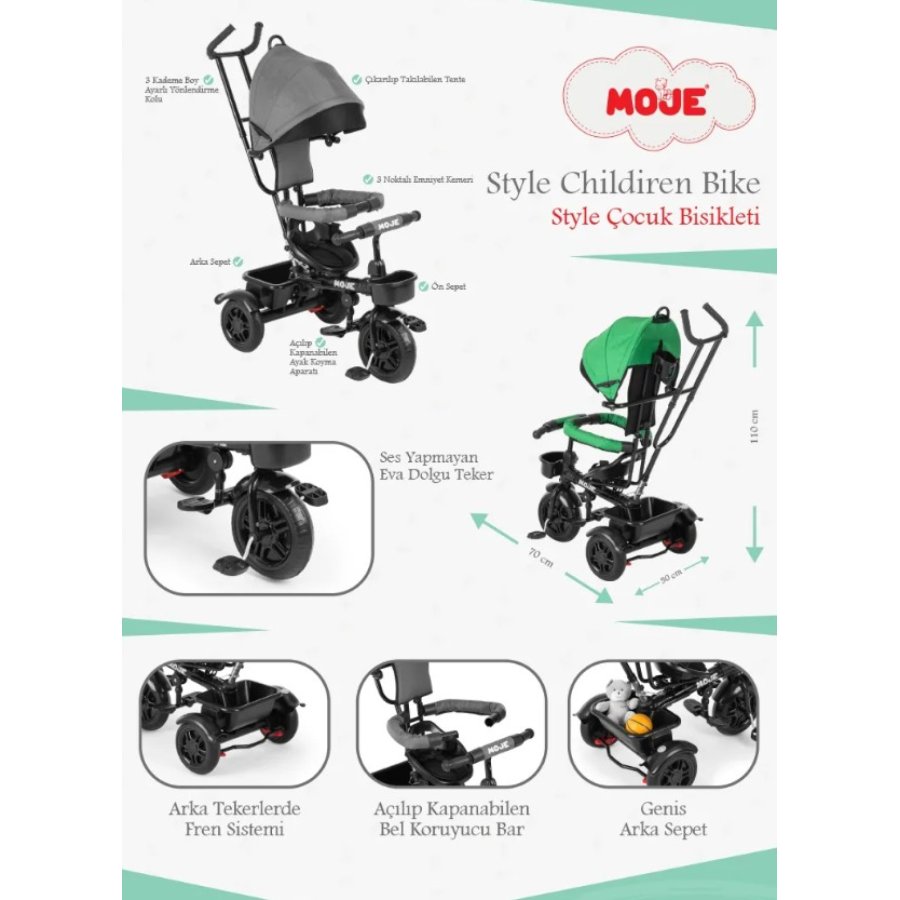 Moje Style 3 Tekerlekli Çocuk Bisikleti Yeşil