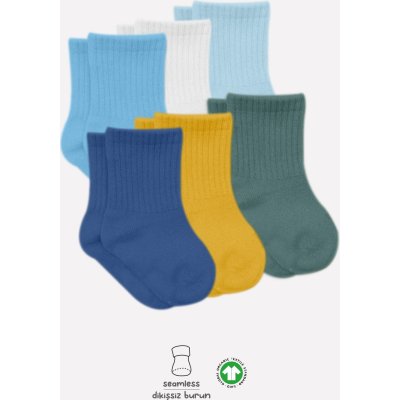 Bistyle Colors Penye Düz Soket Çorap, Saks, 6'lı