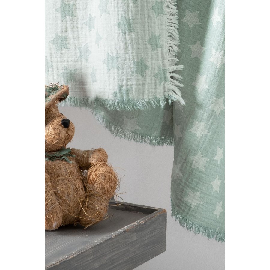 Kanz Bebek Müslin Jakarlı Örtü, 2 Kat, Stars, Yeşil