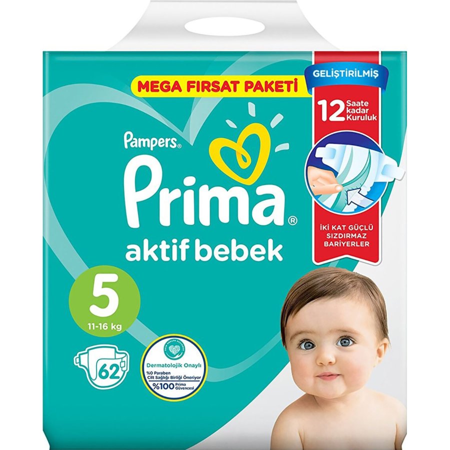 Prima Aktif Bebek Bezi, 5 Beden, 62 Adet