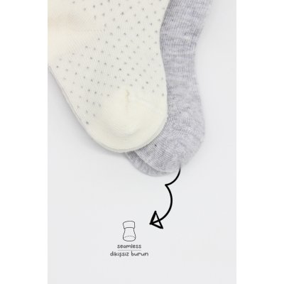 Bistyle Organik Puan Derby Penye Soket Çorap, Gri, Ekru, 2'li