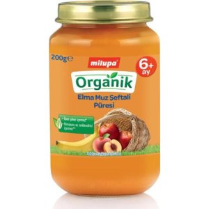 Milupa Organik Elma Muz Şeftali Püresi, 200 g