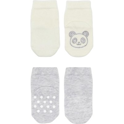 Bistyle Organik Penye Figürlü Kaymaz Soket Çorap, Gri, Ekru, 2'li
