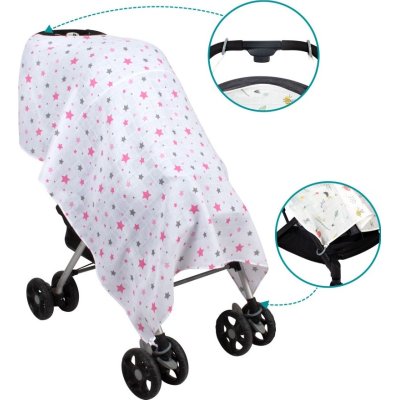 Sevi Bebe Müslin Bebek Arabası Örtüsü, Pembe, Yıldız Yağmuru